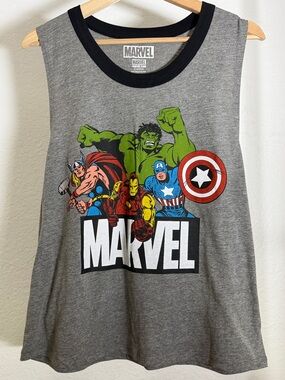 Marvel Grey Tank Top with Colorful Avengers Graphic